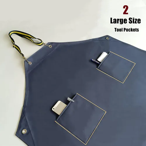 Vista 7 de Delantales de goma impermeables con bolsillos para lavavajillas, delantal impermeable para restaurante, correa ajustable para el cuello de 47