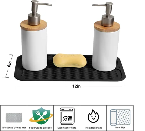Vista 2 de ZLR 2 bandejas de silicona para fregadero (6 x 12 pulgadas/6.024 x 12.008 in) - Soporte estrecho para esponja para encimera de cocina - Tapete Negro
