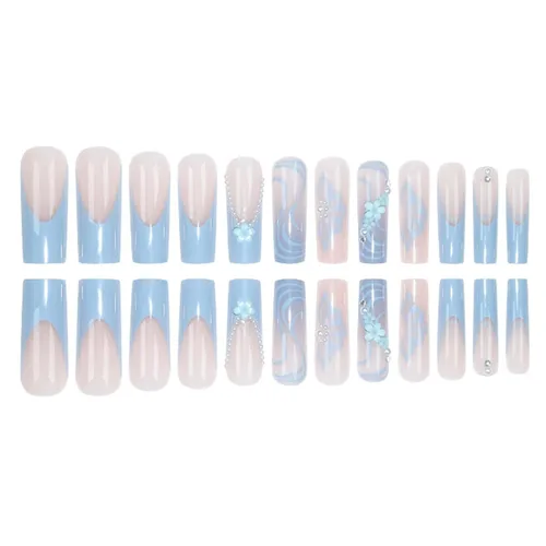 Vista 82 de Uñas postizas francesas a presión, uñas postizas largas de acrílico con forma de ataúd de cobertura completa, uñas postizas de bailarina