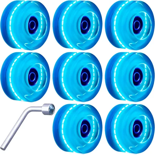 Vista 13 de Tanzfrosch Paquete de 8 Ruedas de Patines con Rodamientos Instalados Ruedas Cuádruples con Luz para Patinaje de Doble Fila y Monopatín 82A Rosa