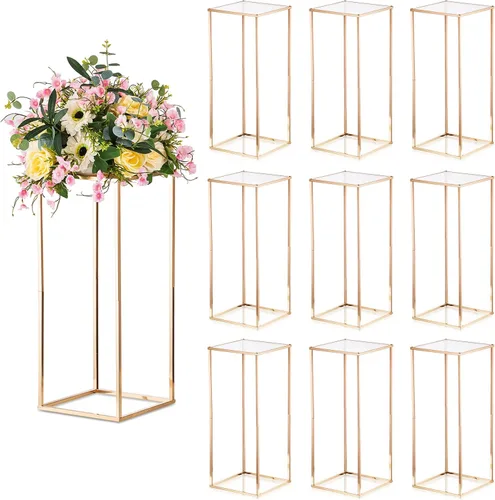 Vista 12 de Sziqiqi - Soporte geométrico de metal dorado para flores, centro de mesa floral, juego de 3 Centro de mesa alto de metal dorado S+M+L, arreglo