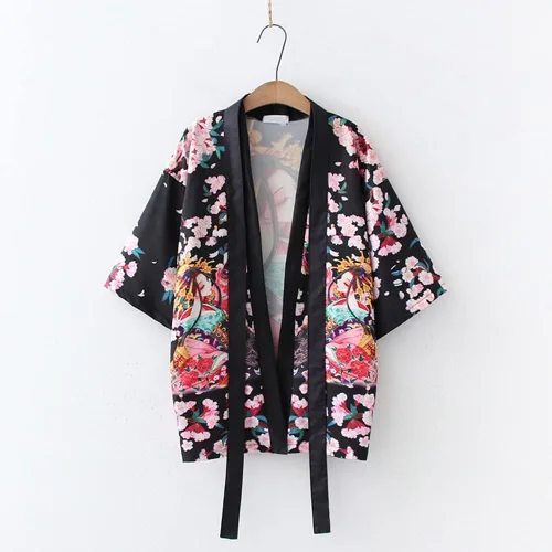 Vista 3 de SINROYEE Kimono japonés con estampado de chal para mujer, blusa de playa suelta de anime de manga 34