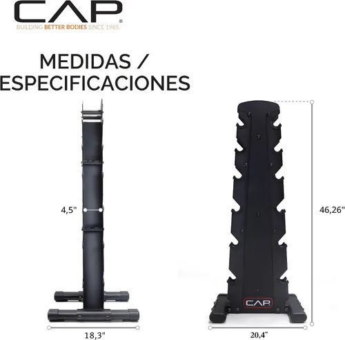 Vista 3 de CAP Barbell Rubber Coated Dumbbell Weight Set with Vertical Rack 100 lb, 150 lb, and 210 lb Options