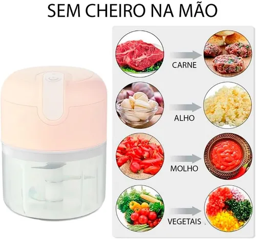 Vista 4 de Mini procesador de alimentos 3 cuchillas eléctrico 8.5 fl oz Usb (rosa)