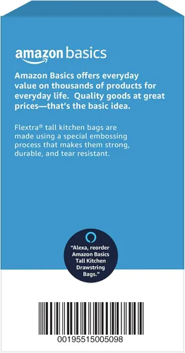 Vista 6 de Amazon Basics Flextra - Bolsas de basura altas con cordón para cocina, 13 galones, sin perfume, 50