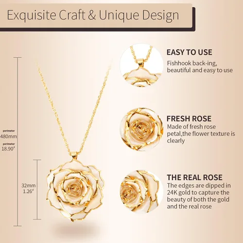 Vista 6 de AliveRose Juego de collar y aretes de rosa sumergida en oro, el mejor regalo para su esposa y mujeres en aniversario, día de San Valentín