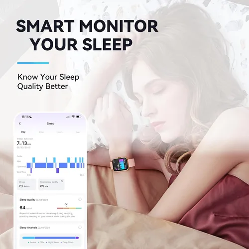 Vista 5 de Reloj inteligente para mujer, reloj de fitness (respuestahacer llamada), Alexa integrado, monitor de oxígeno en sangre de sueño de frecuencia