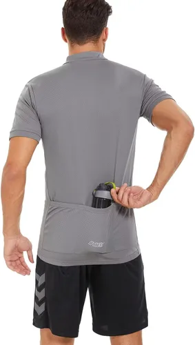 Vista 5 de bpbtti - Camiseta de ciclismo de manga corta para hombre, camiseta de ciclismo MTB con media cremallera frontal y 3 bolsillos posteriores