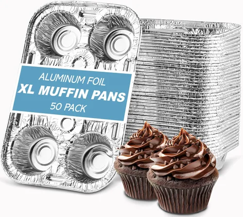 Vista 7 de PLASTICPRO Moldes de papel de aluminio para muffins reutilizables y desechables, molde de papel de aluminio para muffins y tartas