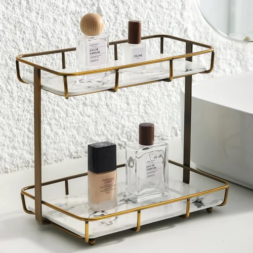 Vista 6 de Dobbyby Bandeja de Tocador Organizador de Maquillaje Almacenamiento de Cosméticos Organizador de Cuidado de la Piel para Baño Estante de Exhibición