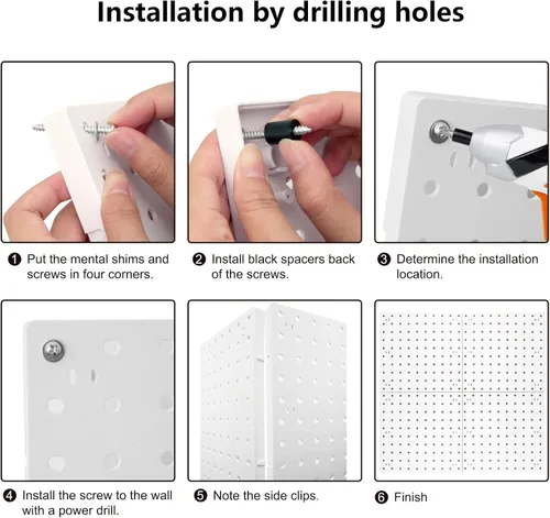Vista 6 de 4 Piezas Paneles de Tablero Perforado, Soporte de Pared de Tablero Perforado ABS Blanco, Fácil Instalación para Sala de Manualidades, Garaje