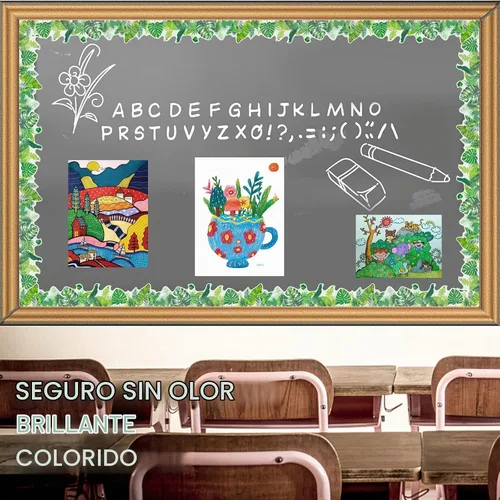 Vista 6 de 66 pies de bordes para tablero de anuncios, borde laminado recto con patrones de hojas tropicales verdes para decoración de pizarra de regreso a