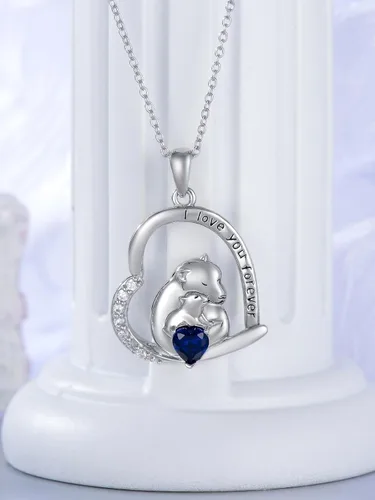Vista 5 de Sterling Silver Mother Child Jewelry Gifts for Mom from Daughter Son DinosaurPenguinMama BearFoxOwl Pendant Necklace I Love You Forever Family