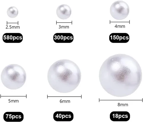 Vista 4 de PH PandaHall 1100 cuentas de perlas sin perforar sin agujeros, cuentas de perlas blancas de 2.5/3/4/5/6/0.315 in, mini jarrón de cuentas de perlas