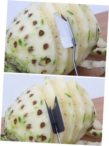Vista 4 de Mikinona Removedor de ojos y tenedor de piña de acero inoxidable Herramienta de corte de frutas multiusos