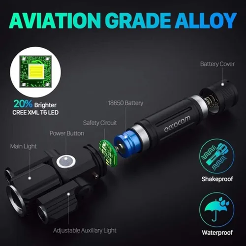 Vista 6 de L2LED Luces delanteras de bicicleta superbrillantes Linterna impermeable con cable USB y batería y clip y luz trasera (negro)