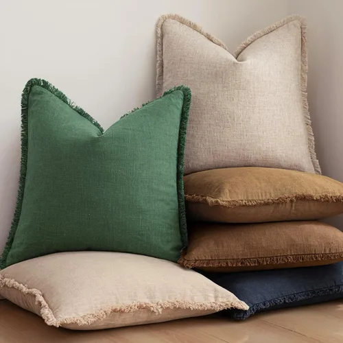 Vista 6 de Foindtower Fundas de almohada decorativas de lino con flecos, acogedora funda de cojín bohemia estilo farmhouse con borlas, funda de almohada