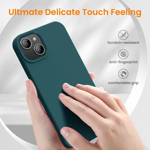Vista 3 de Funda para iPhone 14, Funda para iPhone 13 a prueba de golpes de silicona líquida protectora para teléfono con forro de microfibra suave
