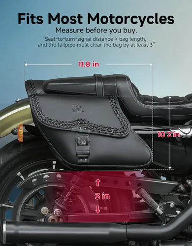 Vista 3 de KEMIMOTO Alforjas para motocicleta, bolsa lateral de cuero sintético con cerradura, 28L, bolsas inclinadas con doble correa impermeable y tachuelas