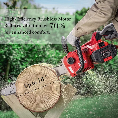 Vista 4 de DCK Motosierra inalámbrica de 58 V, motosierra eléctrica sin escobillas, motosierra alimentada por batería de 16 pulgadas con batería de 4.0 Ah