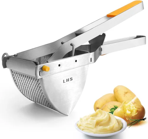 Vista 9 de LHS Ricer y triturador de papas de acero inoxidable, triturador de alimentos comercial resistente, agarre ergonómico cómodo, capacidad extragrande