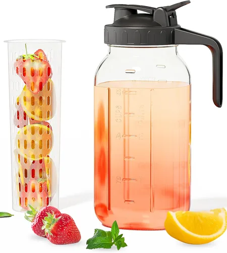 Vista 13 de Jarra Mason Jar de 64 onzas – Jarra de vidrio hermética y a prueba de fugas con tapa, perfecta para té helado, té solar, cerveza fría, leche