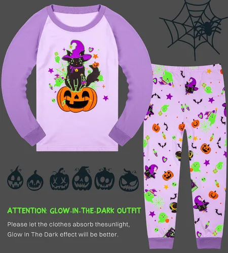 Vista 14 de HONGTEYA Ropa de Halloween para niños y niñas, ropa de esqueleto de algodón para niños pequeños, talla 3-7T