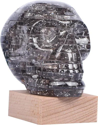 Vista 4 de Rompecabezas de cristal de calavera 3D, rompecabezas de cráneo con base de madera iluminada para decoraciones de Halloween al aire libre, bloques