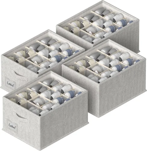 Vista 9 de FHSQX Paquete de 4 organizadores de zapatos para armario, organizador de zapatos plegable, se adapta a hasta 48 pares, contenedores de Beige