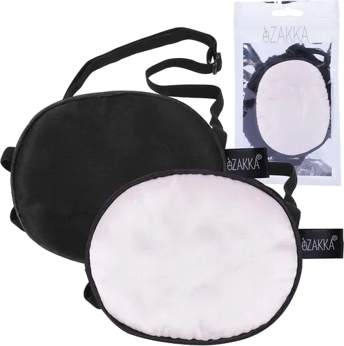 Vista 10 de eZAKKA 2 piezas de parche de seda para ojos médicos para mujeres adultas, parche elástico perezoso ajustable individual con correa elástica