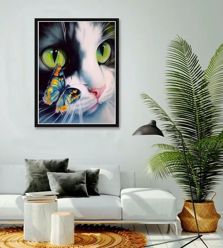 Vista 2 de Bimkole Kit de pintura de gato por números, pintura al óleo sobre lienzo, pintura acrílica para principiantes, pintura para dibujo con pinceles