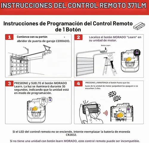 Vista 4 de 1x Control remoto de repuesto para abridor de puerta de garaje Liftmaster 371LM (2005-Actual) Botón Morado - Security+ 315 MHz One