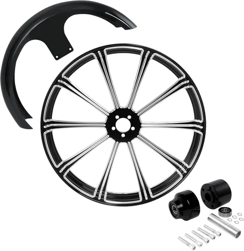 Vista 31 de TCMT Llanta de rueda delantera de 21", buje de rueda de brida de doble disco con guardabarros delantero negro sin pintar, compatible con modelos