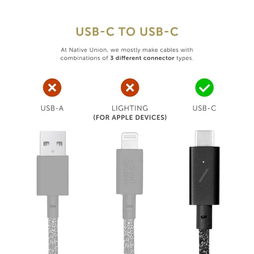 Vista 8 de Native Union Cable de escritorio tipo C, USB-C a USB-C, cable de carga antideslizante ultra fuerte de 8 pies con peso de anclaje compatible