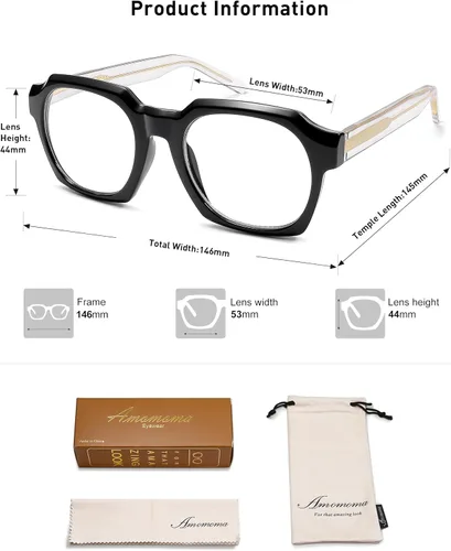 Vista 7 de AMOMOMA - Paquete de 2 gafas de lectura retro cuadradas para mujeres y hombres, montura de ordenador con bisagra de resorte y protección contra luz