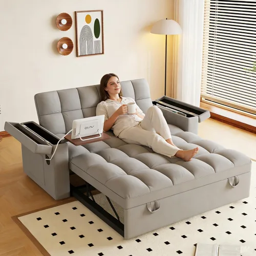 Vista 15 de KEIKI 65" 3-in-1 Sofa Bed, Folding Chenille Loveseat Sleeper with USB