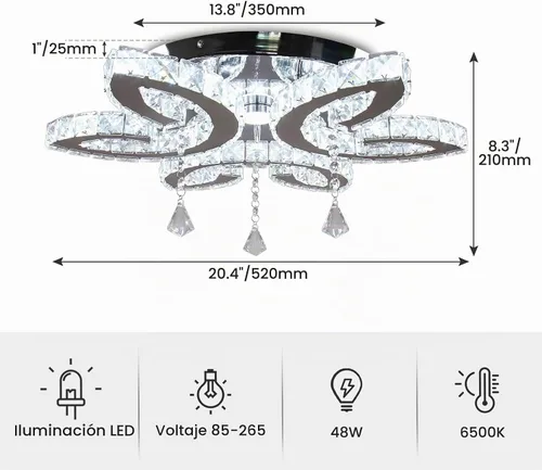 Vista 5 de FRIXCHUR Lámpara de techo LED de cristal regulable de 20.4 pulgadas