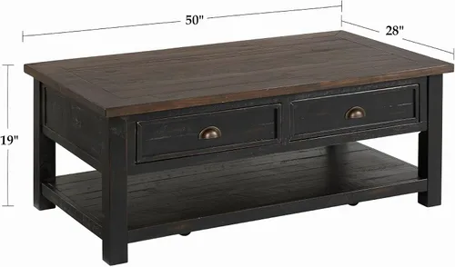 Vista 3 de Martin Svensson Home Monterey - Mesa de centro rústica de madera maciza Negro con tapa marrón