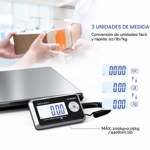 Vista 3 de Básculas de envío de 440 libras x 1.76 onzas, plataforma grande de acero inoxidable, pequeñas empresas, básculas postales superligeras de alta