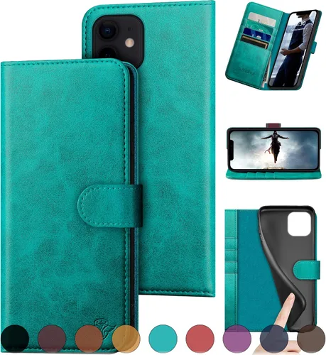 Vista 12 de DuckSky Funda tipo cartera de piel auténtica para iPhone 11 con bloqueo RFID, 4 tarjeteros de crédito. Cuero auténtico. Funda protectora para iPhone