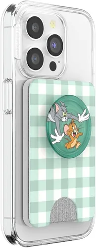 Vista 3 de PopSockets Cartera adhesiva para teléfono y tarjetero con agarre, gato - Tom y Jerry Chase