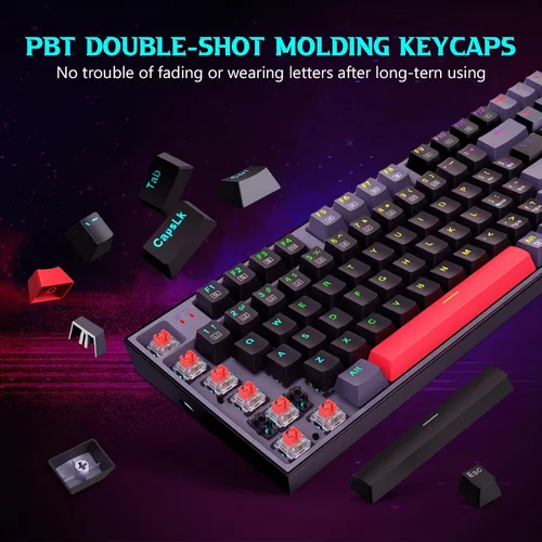 Vista 5 de Redragon Teclado mecánico, teclado para juegos con cable con 94 teclas, edición macro programable, almohadilla numérica, diseño compacto