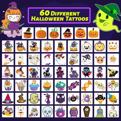 Vista 5 de winthrop 240 tatuajes temporales luminosos a granel de Halloween para niños, que brillan en la oscuridad, impermeables, de seguridad, envueltos