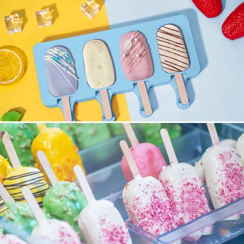 Vista 2 de Ozera Paquete de 2 moldes de silicona para paletas, moldes para tartas Azul