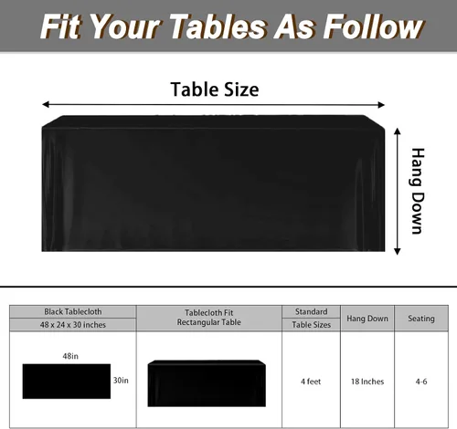 Vista 3 de Fixwal Fundas de mesa, paquete de 2 fundas ajustadas de 4 pies, protector de mesa negro para mesa plegable, mantel ajustado de 48 x 24 pulgadas