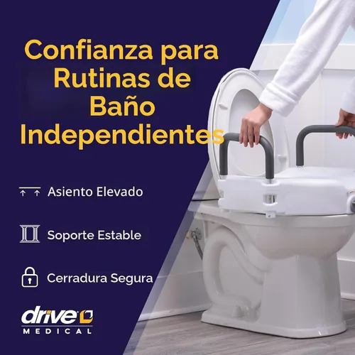 Vista 2 de Drive Medical RTL12027RA Asiento elevado para inodoro con brazos acolchados extraíbles, asiento estándar Raised Toilet Seat Offers Removable