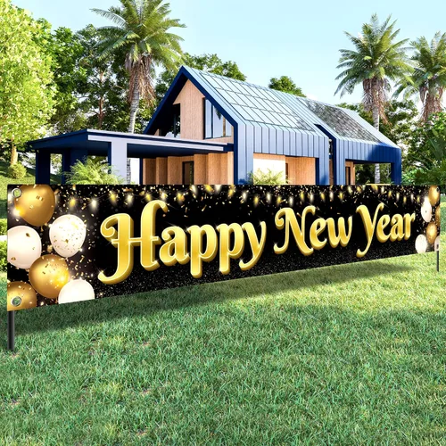 Vista 9 de KatchOn, Pancarta Grande de Feliz Año Nuevo 2026-120x20 Pulgadas Pancarta de NYE Letrero de Feliz Año Nuevo para el Jardín para Decoraciones