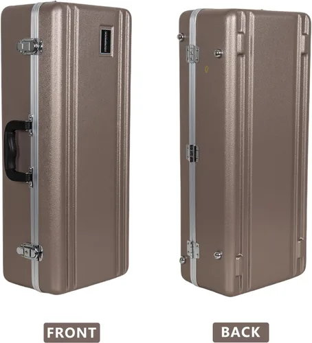 Vista 3 de Crossrock Funda para saxofón alto de ABS – Acabado champagne rectangular, interior de terciopelo burdeos, cerradura de seguridad y correa desmontable