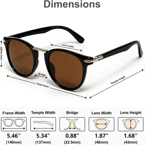 Vista 5 de VISOONE Classic Round Sunglasses for Women Men