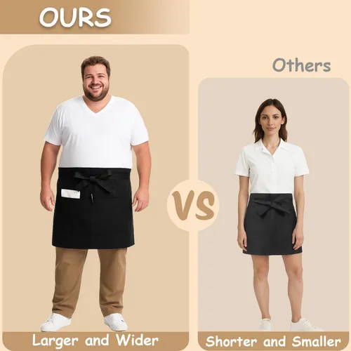 Vista 2 de Urby Delantales de cintura/medio para mujer con bolsillos talla grande delantal XL XXL o cintura W40+, mandiles para mujer para trabajo